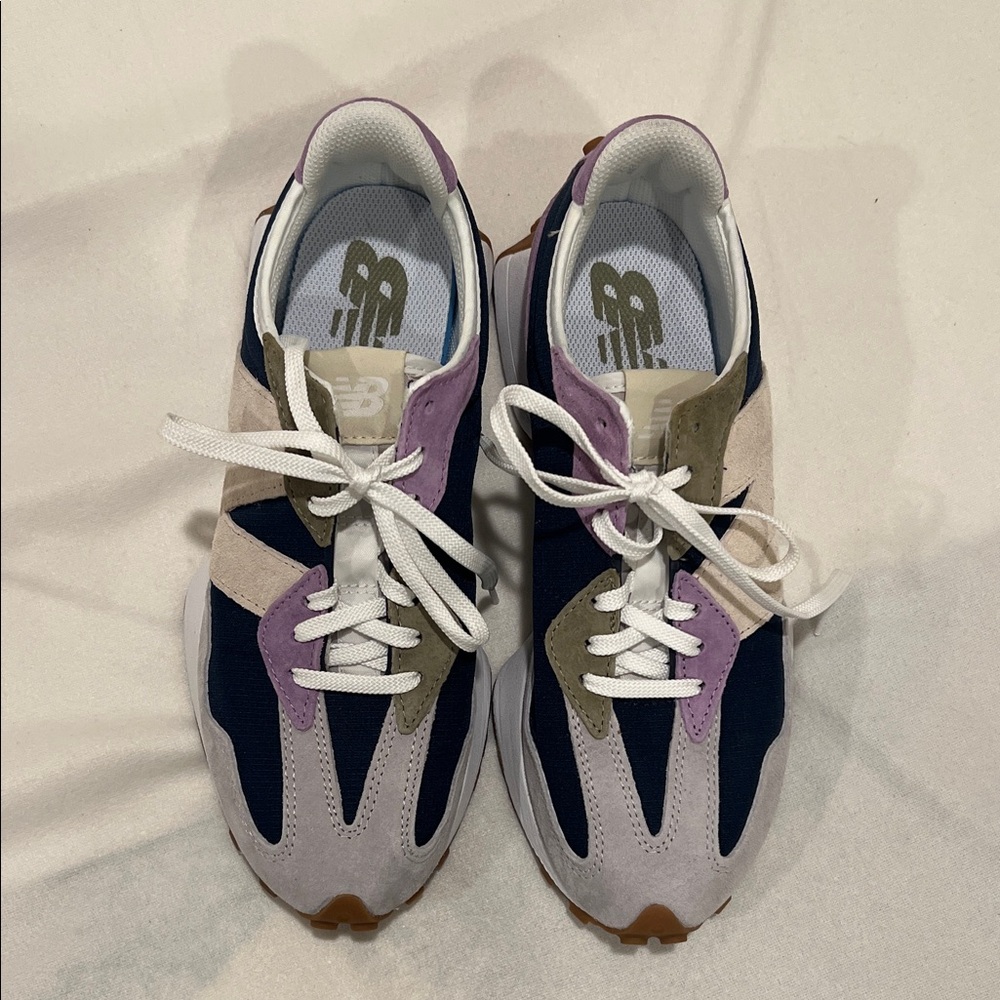 New Balance 327 colorblock Indigo + Raw Amethyst Retro Sneakers Womens 9.5 new - Picture 2 of 12
